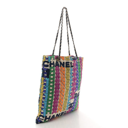 Chanel Printed Fabric Quilted Logo Large Shopping Tote Multicolor 3 of 12