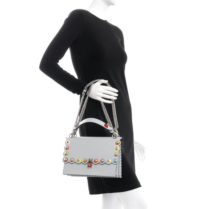 Fendi Vitello Liberty Scalloped Spike Studded Kan I Shoulder Bag Grigio Perla Multicolor 3 of 9