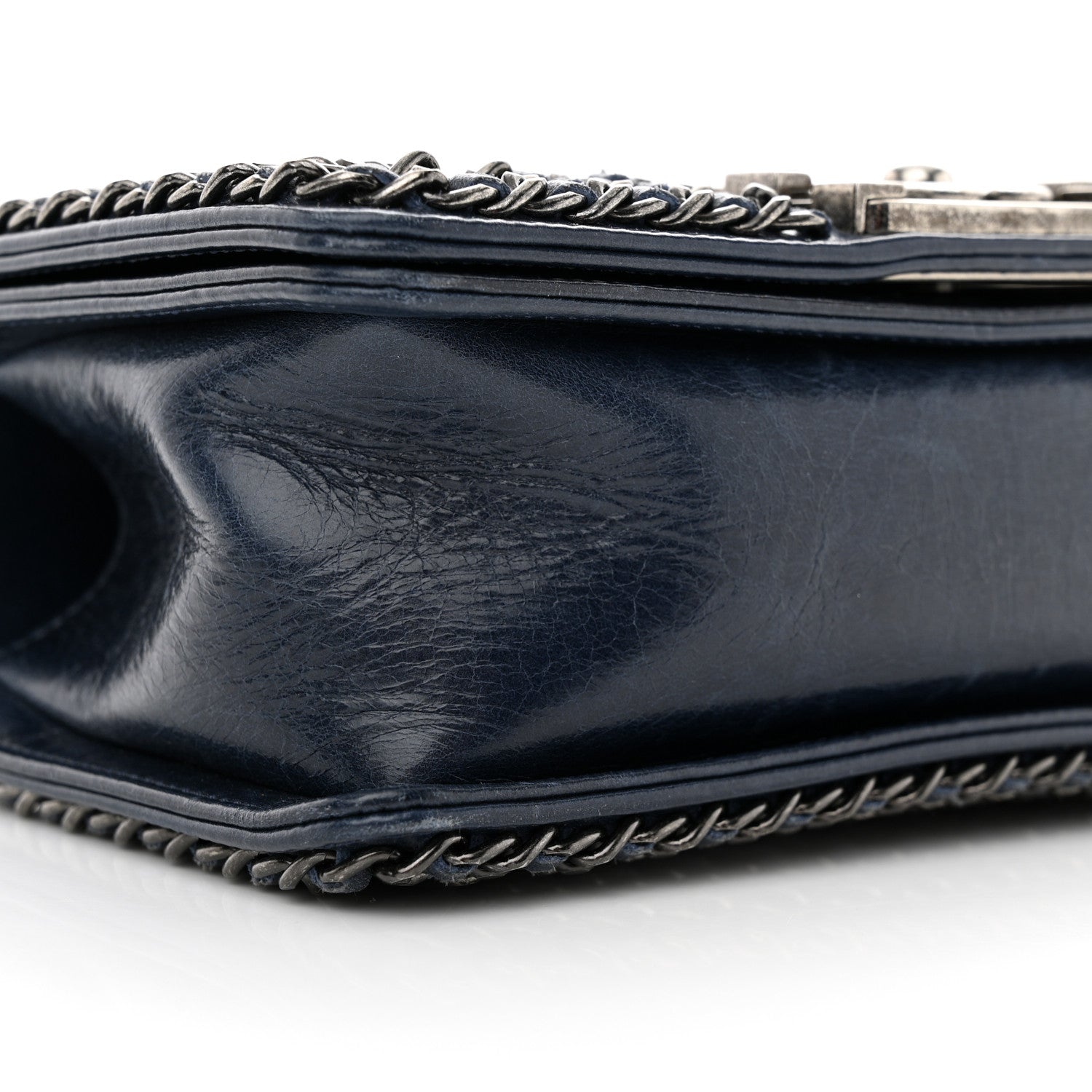 Chanel Glazed Calfskin Quilted Small Boy Chained Flap Navy 9 of 12