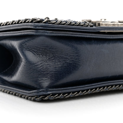 Chanel Glazed Calfskin Quilted Small Boy Chained Flap Navy 9 of 12