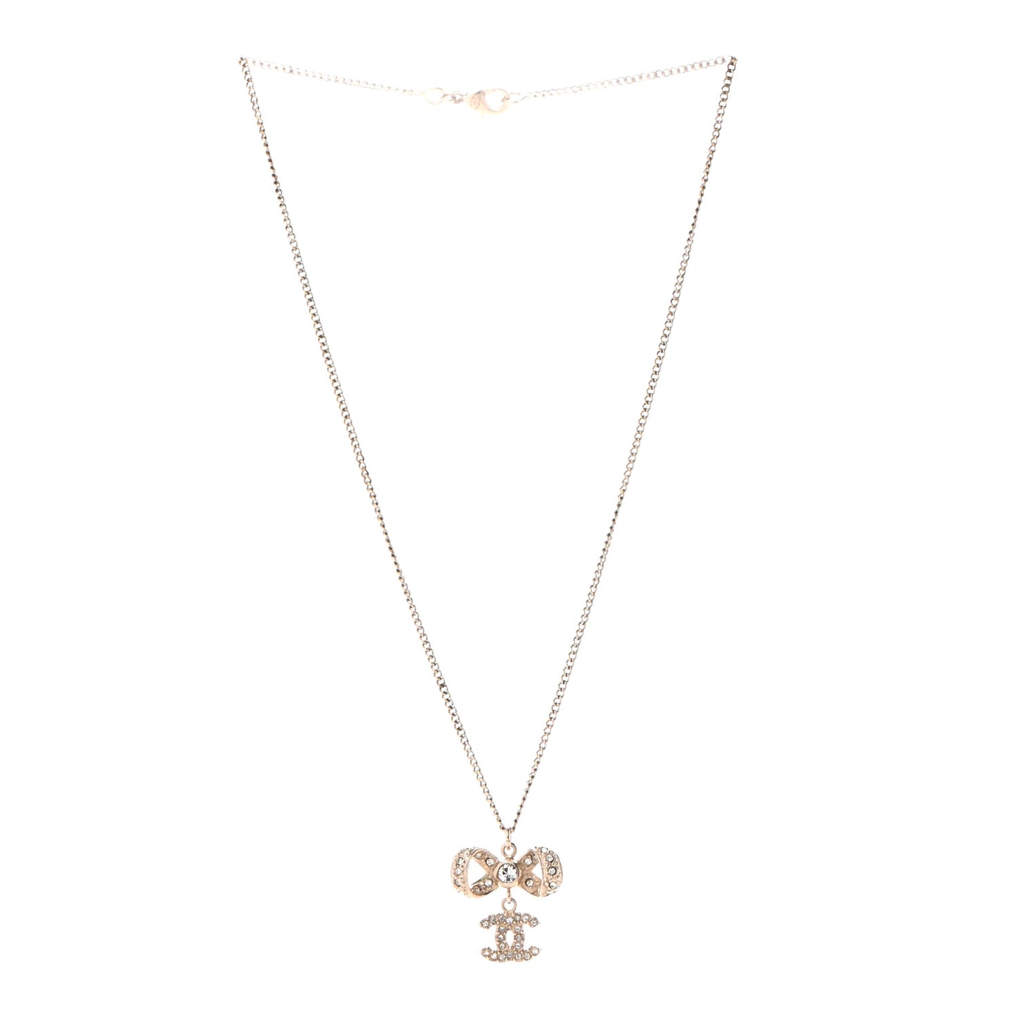 Crystal CC Bow Necklace Gold