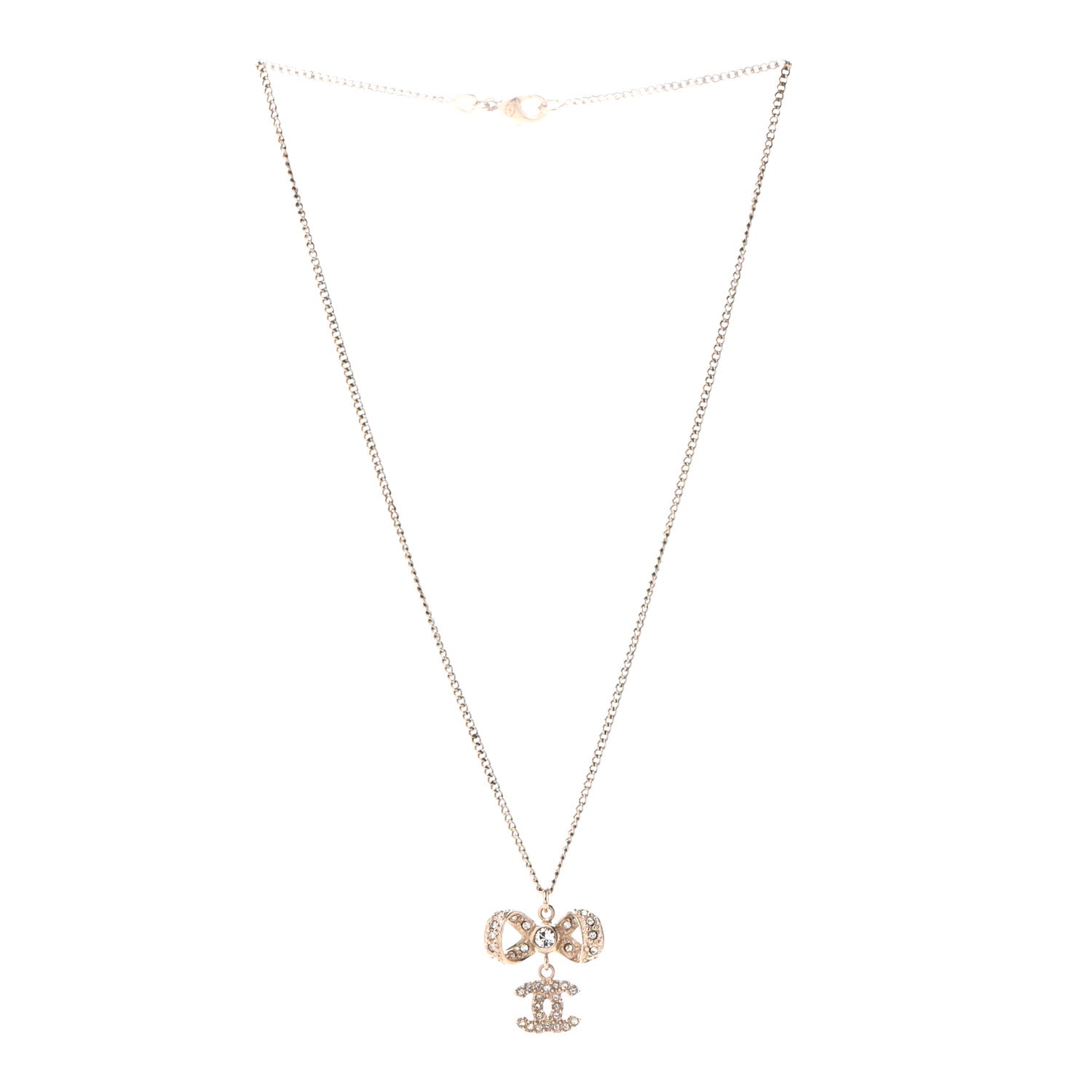 Chanel Crystal CC Bow Necklace Gold 3 of 5