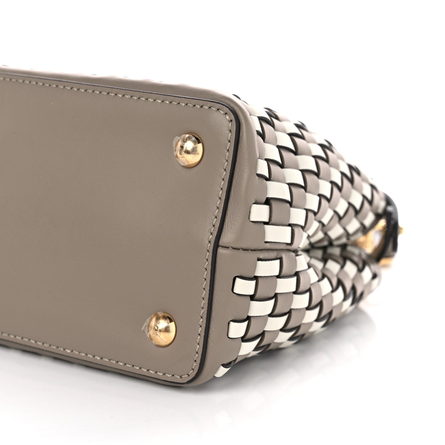 Calfskin Woven Mini Peekaboo Iconic Satchel Tortora