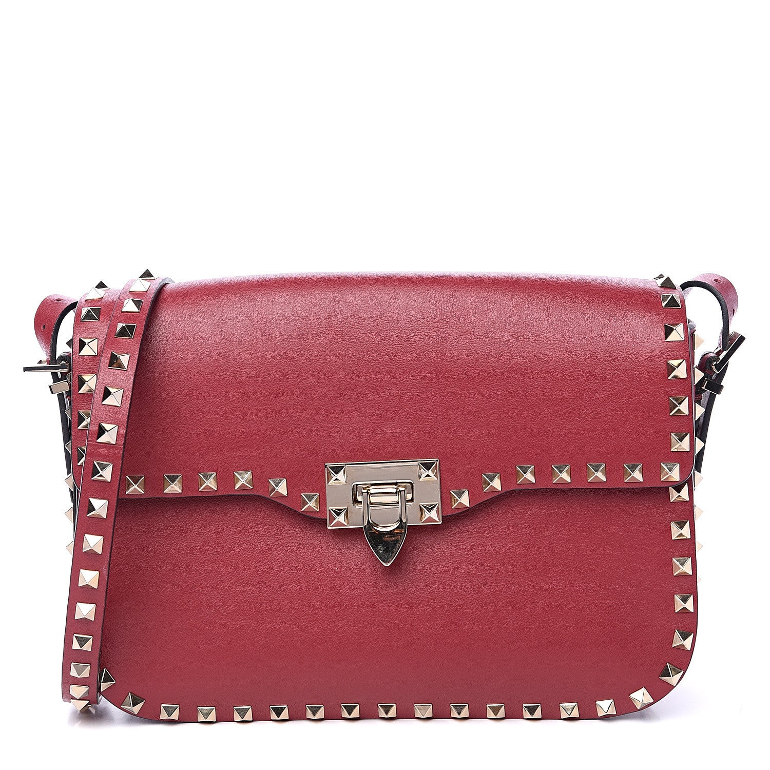 Valentino Garavani Vitello Medium Rockstud Flap Saddle Bag Scarlet 1 of 12