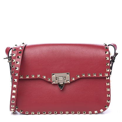 Valentino Garavani Vitello Medium Rockstud Flap Saddle Bag Scarlet 1 of 12