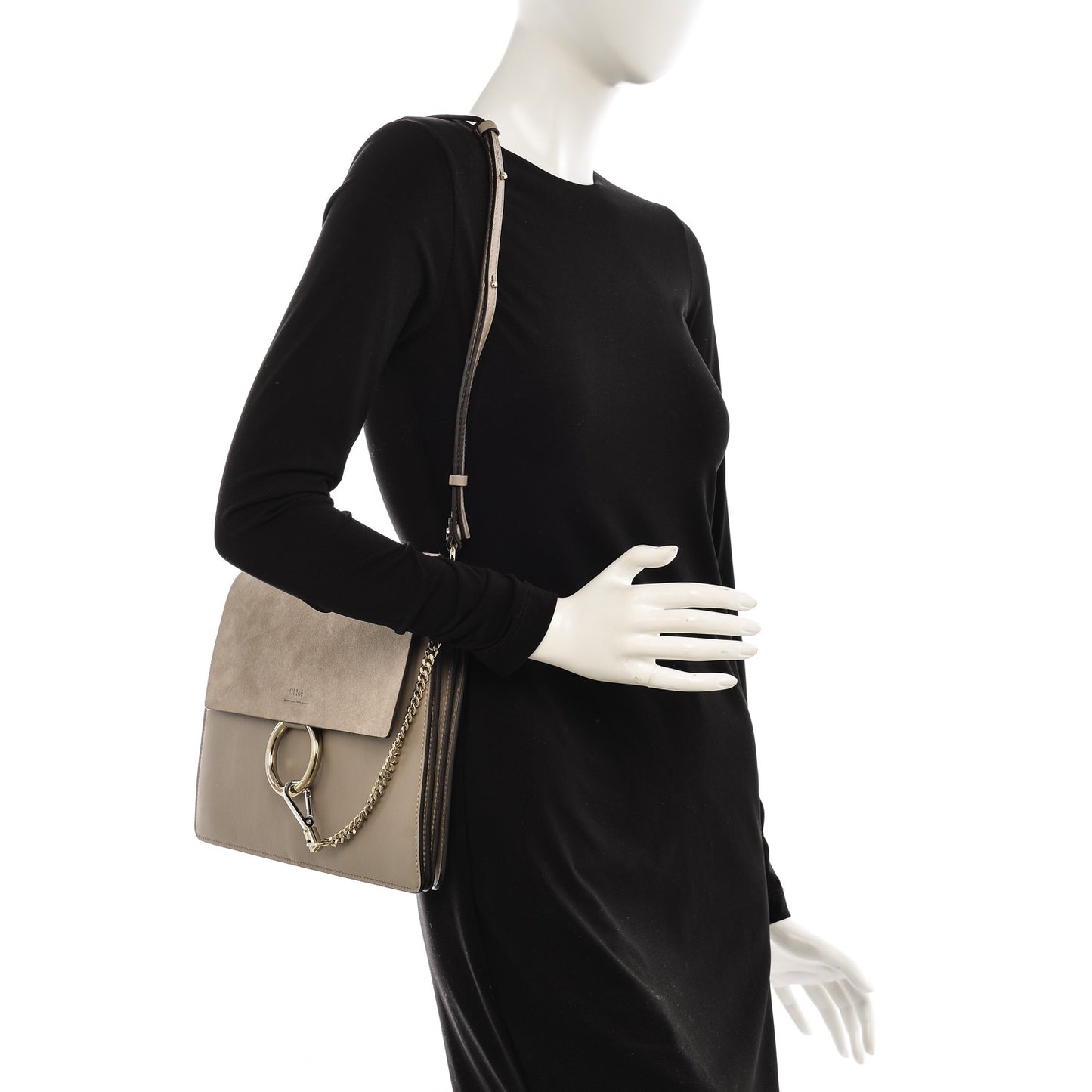 Calfskin Suede Medium Faye Shoulder Bag Motty Grey