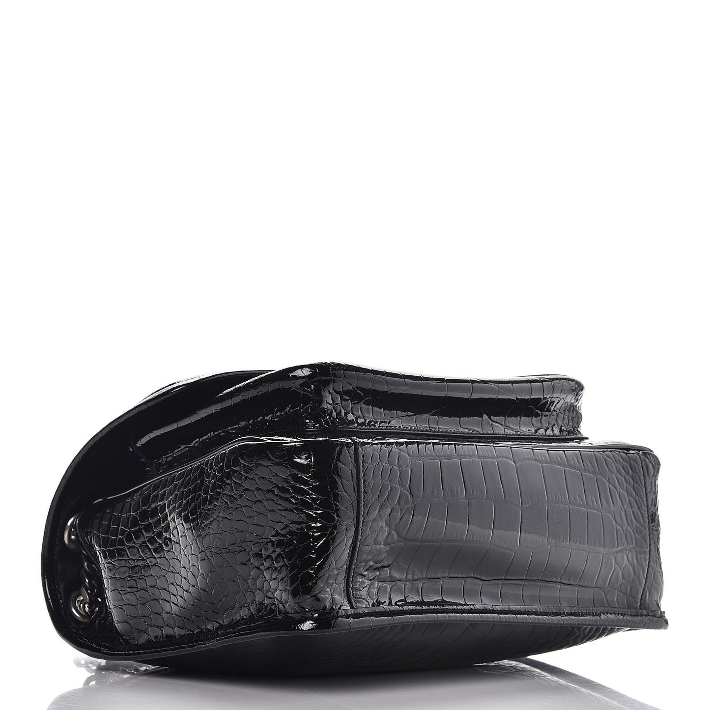 Patent Crocodile Embossed Lambskin Monogram Medium Niki Chain Satchel Black
