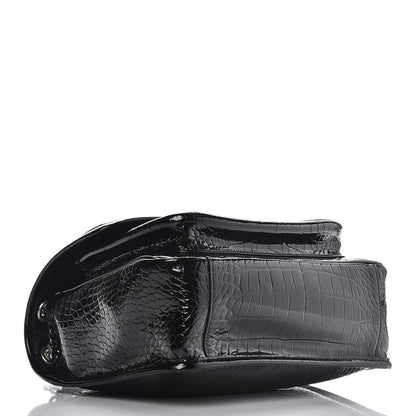 Saint Laurent Patent Crocodile Embossed Lambskin Monogram Medium Niki Chain Satchel Black 4 of 7