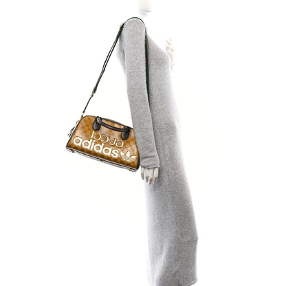 Gucci X ADIDAS Crystal Vintage Monogram Textured Dollar Calfskin Web Trefoil Logo Mini Bowling Bag Mid Natural Nut Off White New Acero 2 of 11