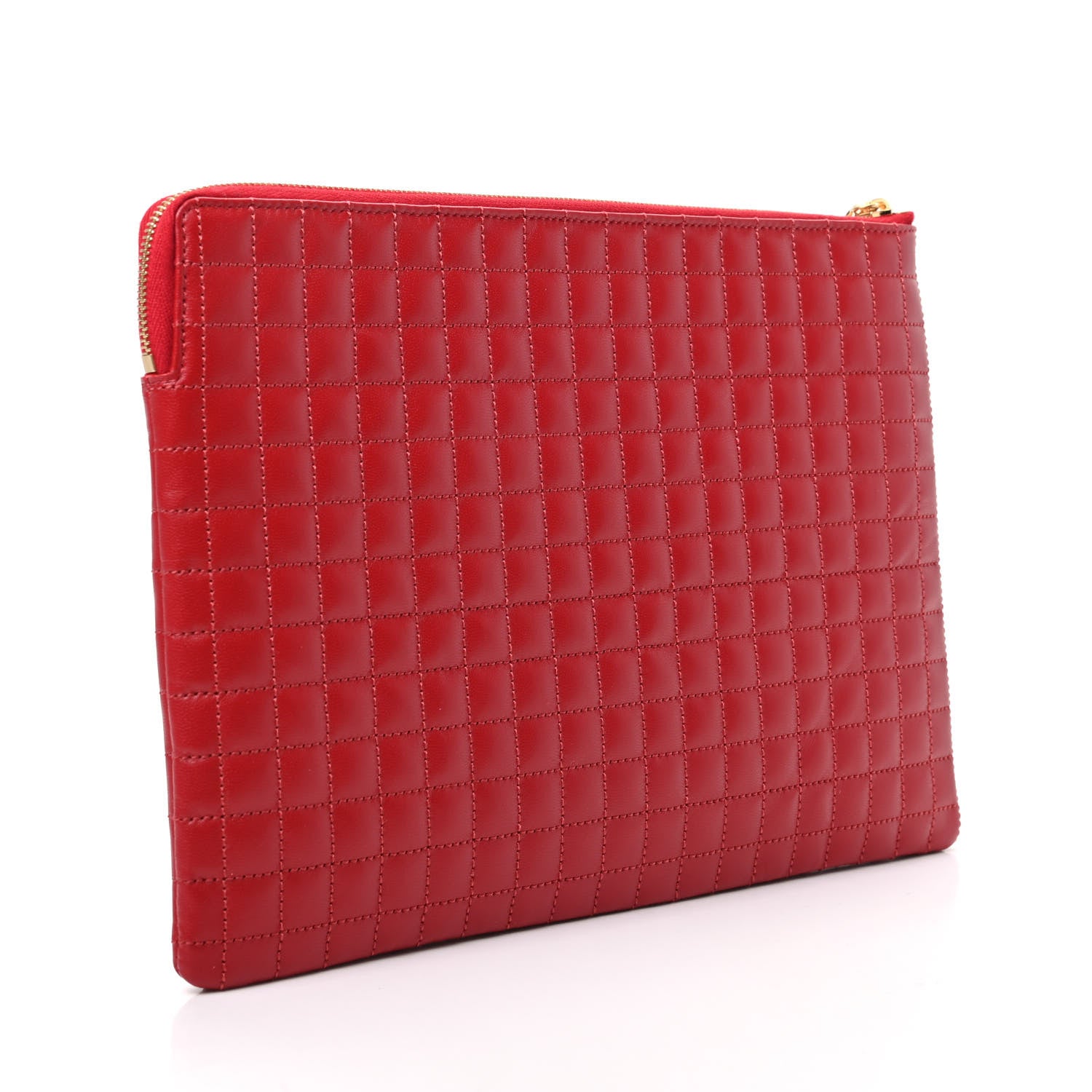 Celine Calfskin Quilted C Charm Pouch Red 3 of 7