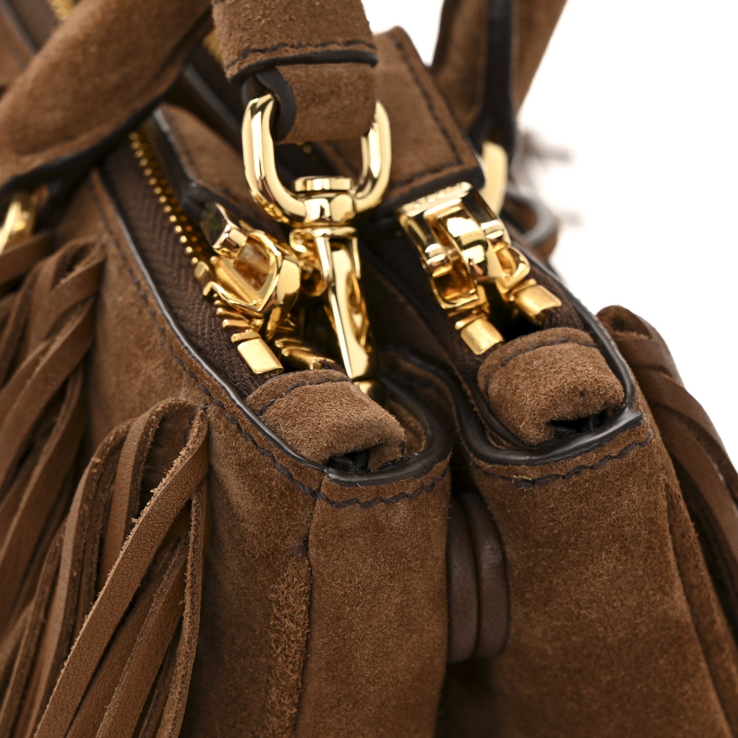 Suede Fringe Galleria Medium Double Zip Tote Cocoa Brown