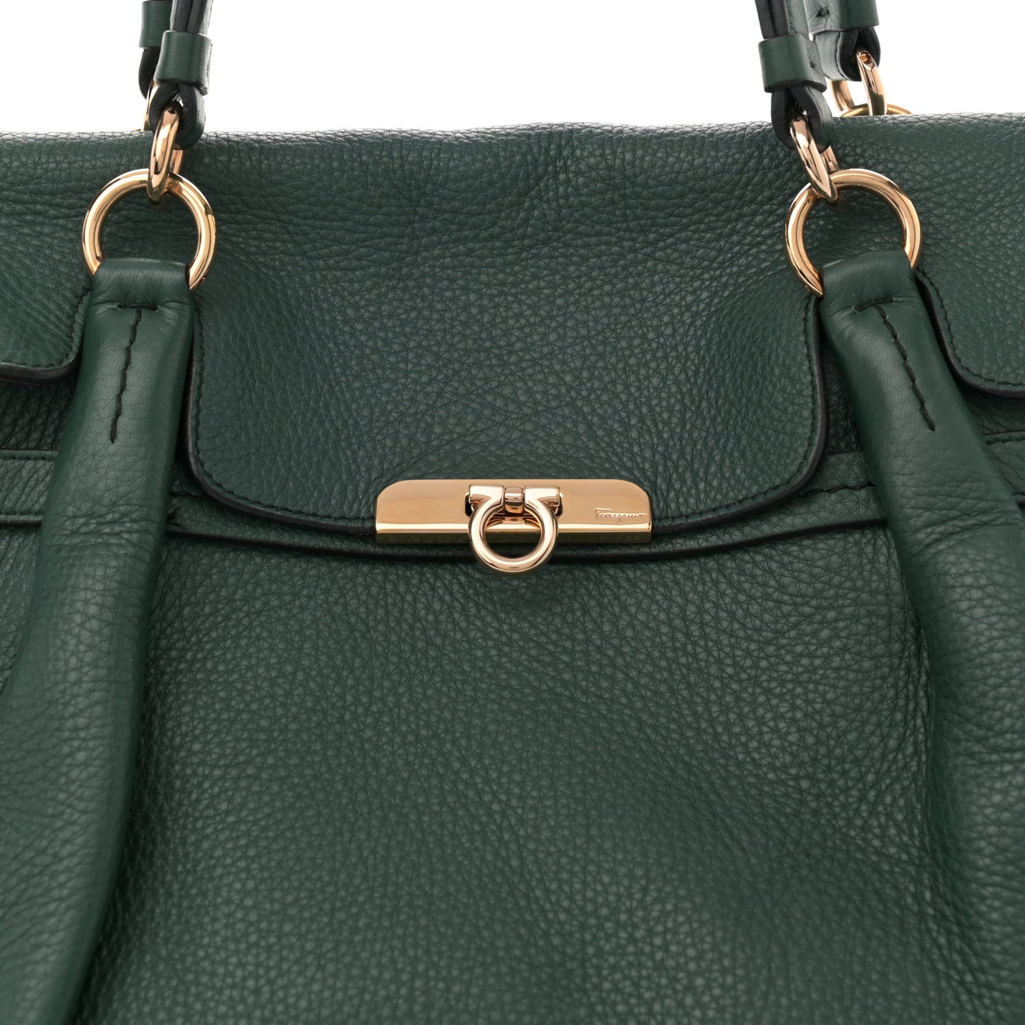 Grained Calfskin Gancini Shoulder Bag Dark Green