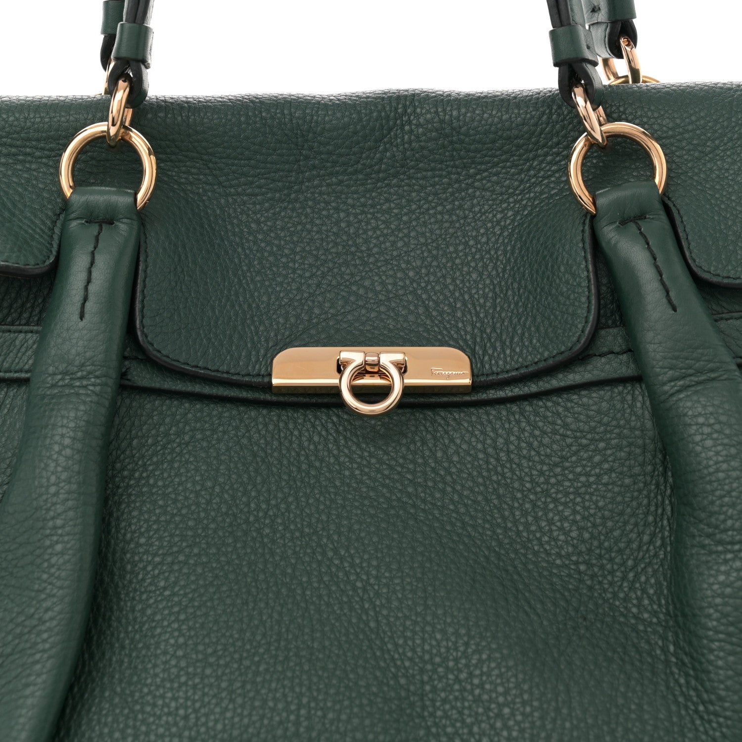 Salvatore Ferragamo Grained Calfskin Gancini Shoulder Bag Dark Green 8 of 12