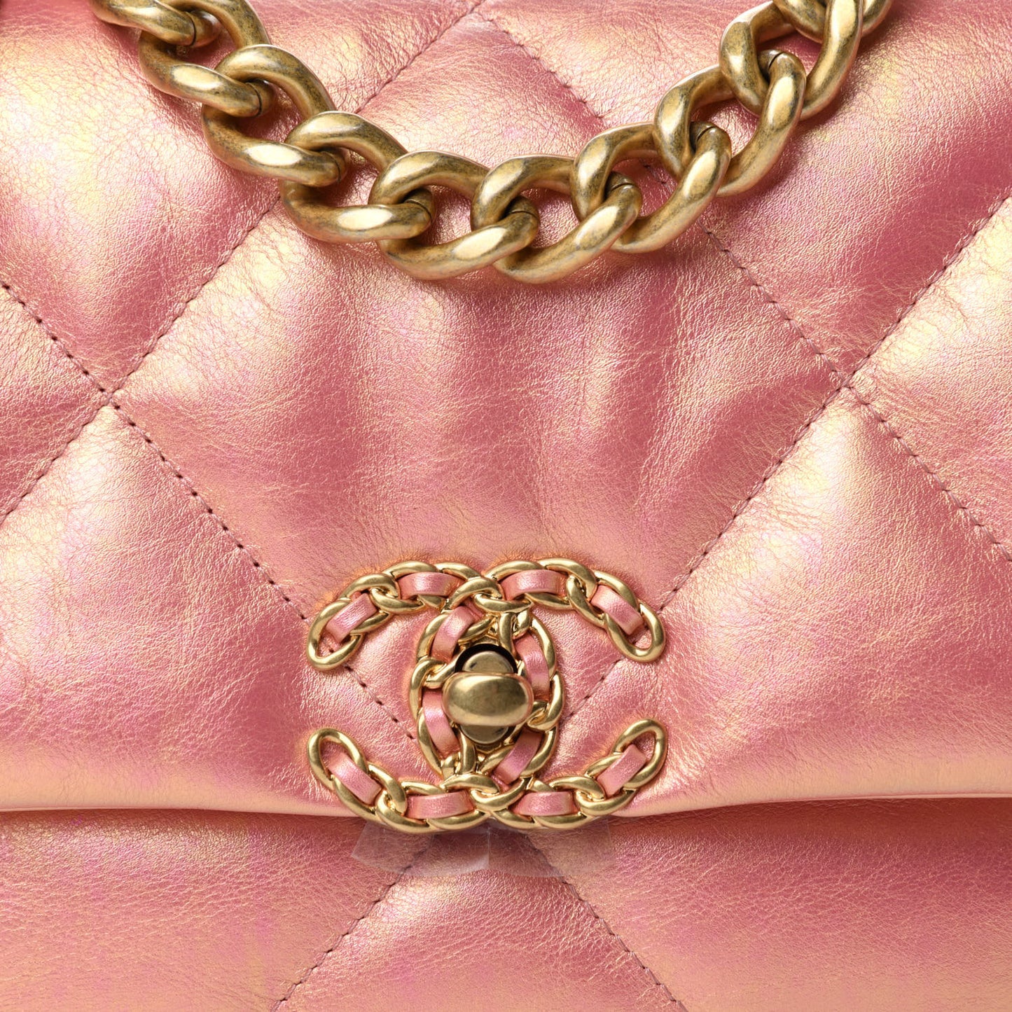 Iridescent Calfskin Quilted Medium Chanel 19 Flap Pink