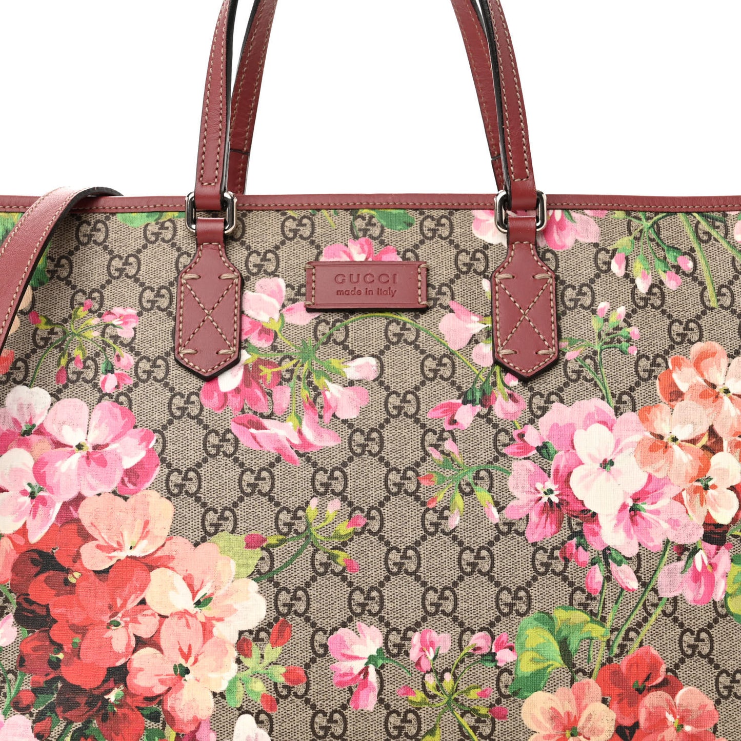 GG Supreme Monogram Blooms Medium Zippered Tote Beige Multicolor Dry Rose