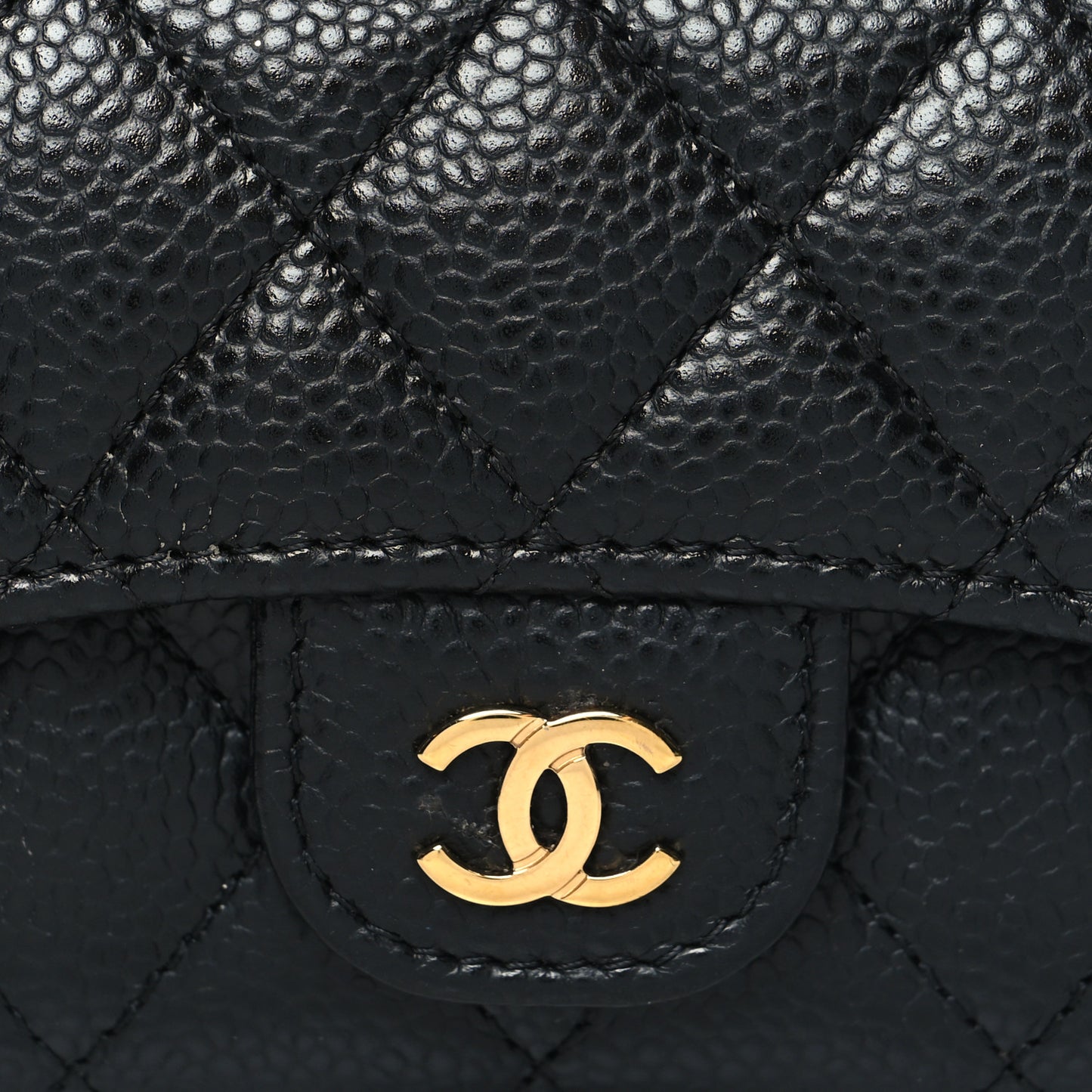 Caviar Quilted Flap Card Holder Wallet Black
