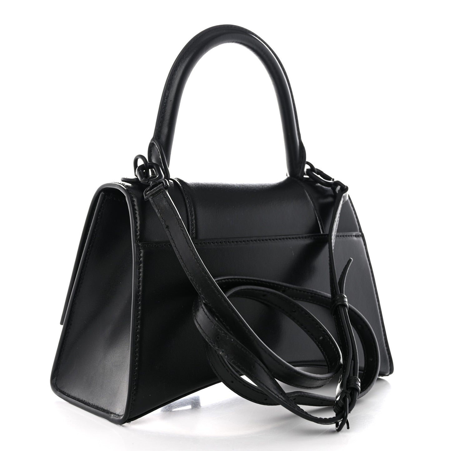 Shiny Box Calfskin Monochrome Small Hourglass Top Handle Bag Black