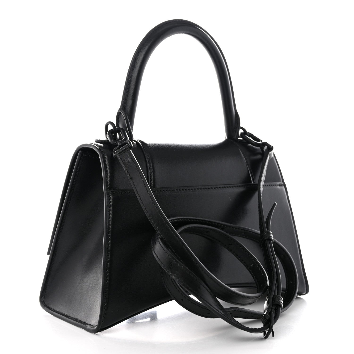 Balenciaga Shiny Box Calfskin Monochrome Small Hourglass Top Handle Bag Black 3 of 14