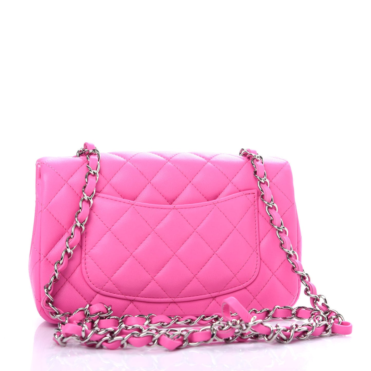 Lambskin Quilted Mini Rectangular Flap Neon Pink