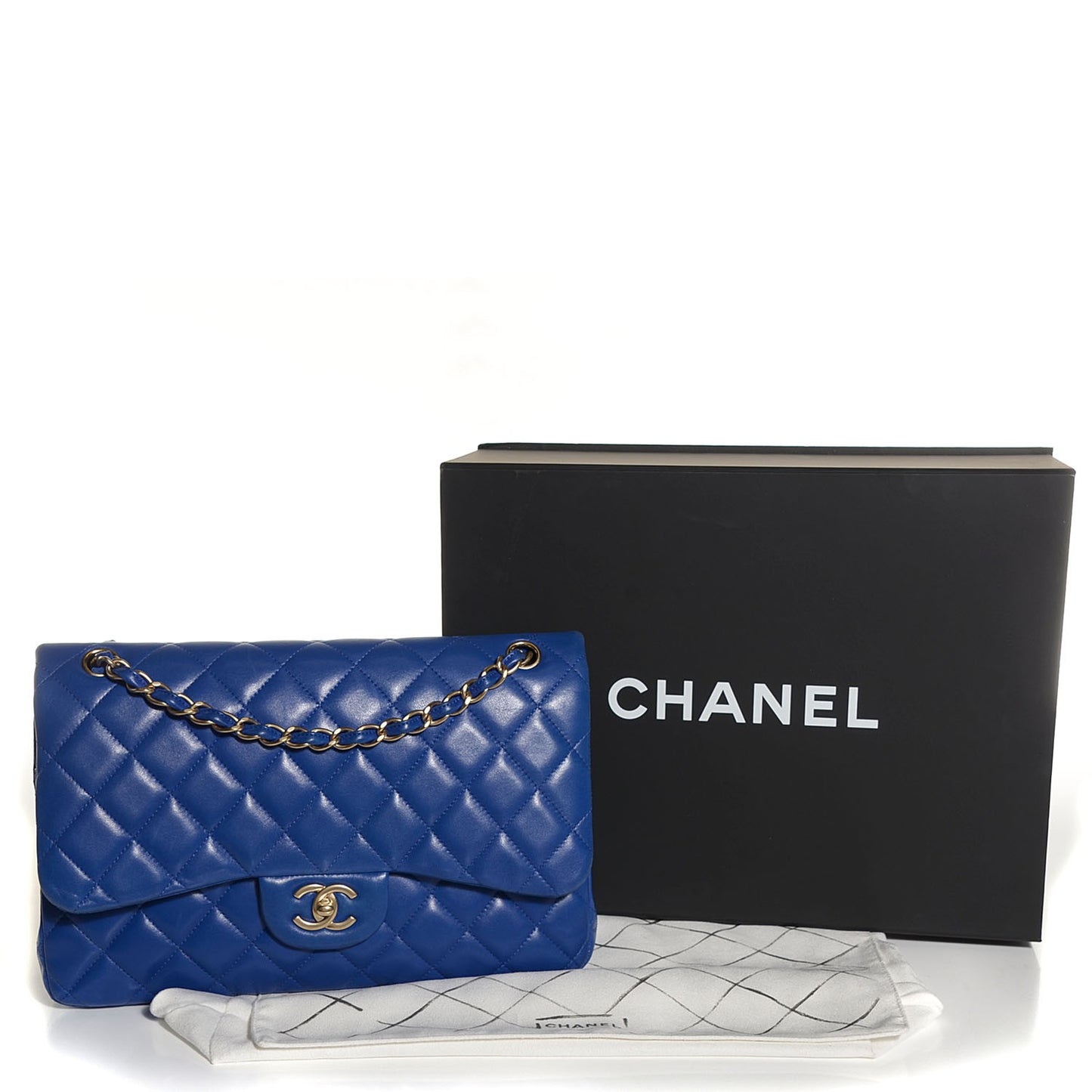Lambskin Quilted Jumbo Double Flap Dark Blue