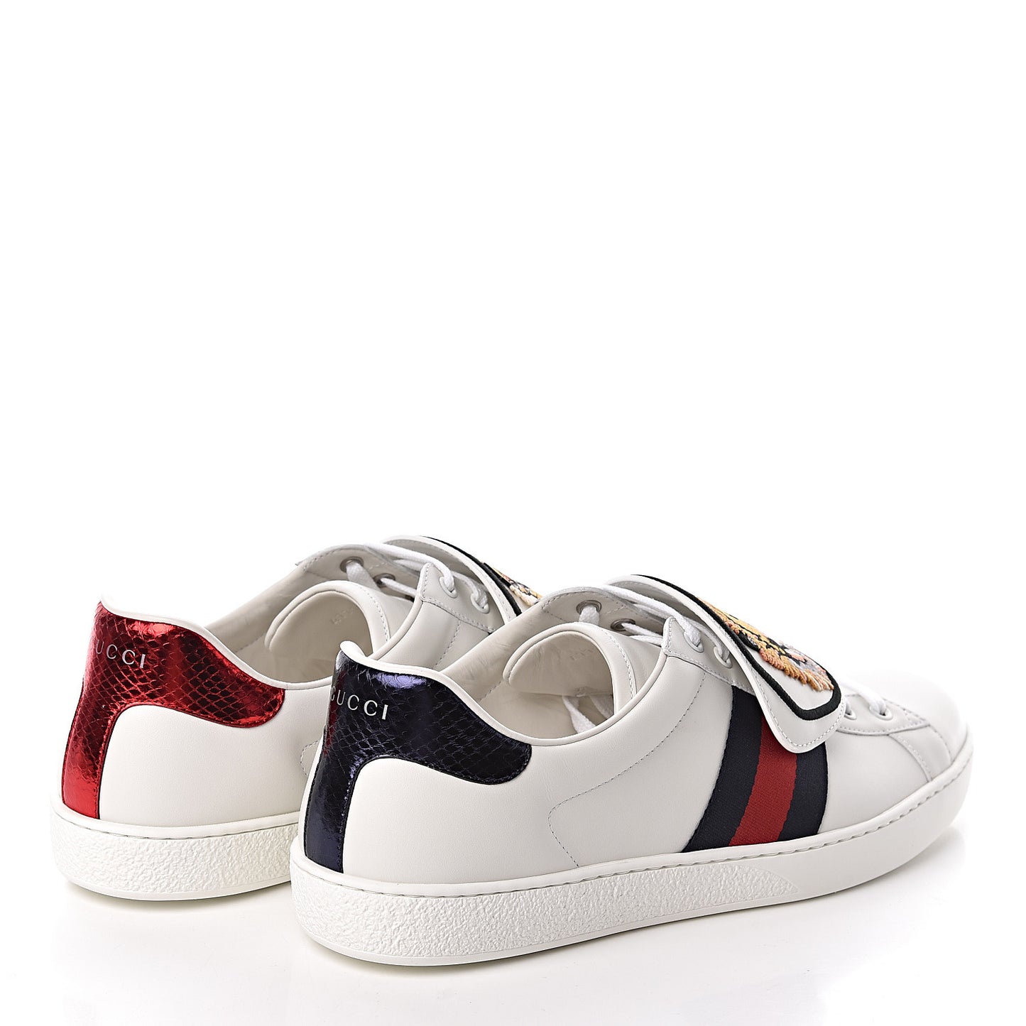 Calfskin Ayers Web Tiger Embroidered Mens Ace Sneakers 12 White