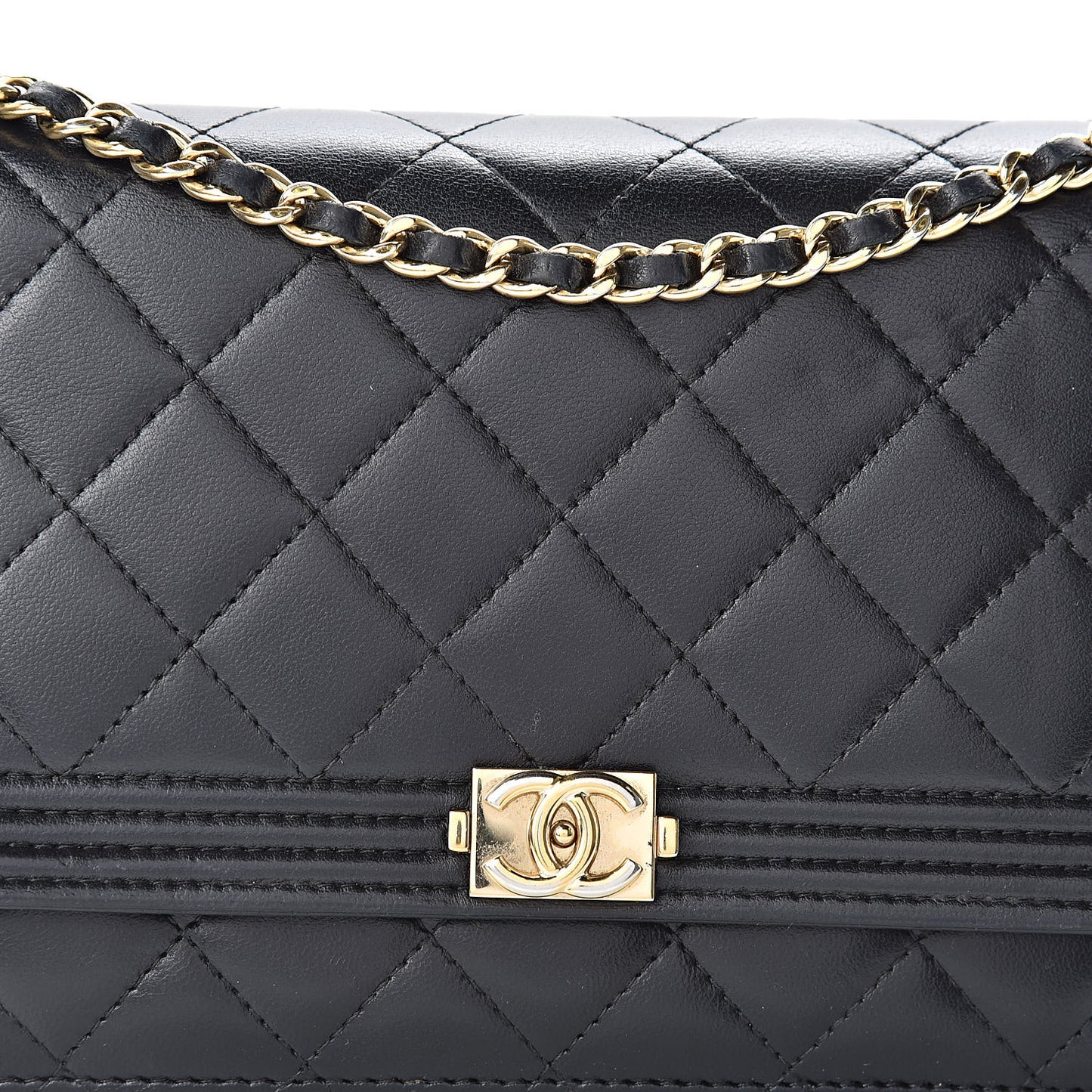 Lambskin Quilted Boy Wallet On Chain WOC Black