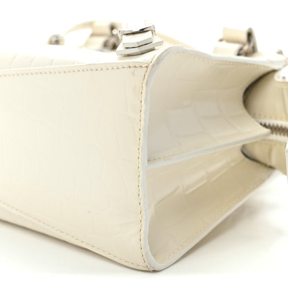 Balenciaga Semi Shiny Calfskin Crocodile Embossed Neo Classic Silver Hardware Nano City Crossbody White 9 of 15