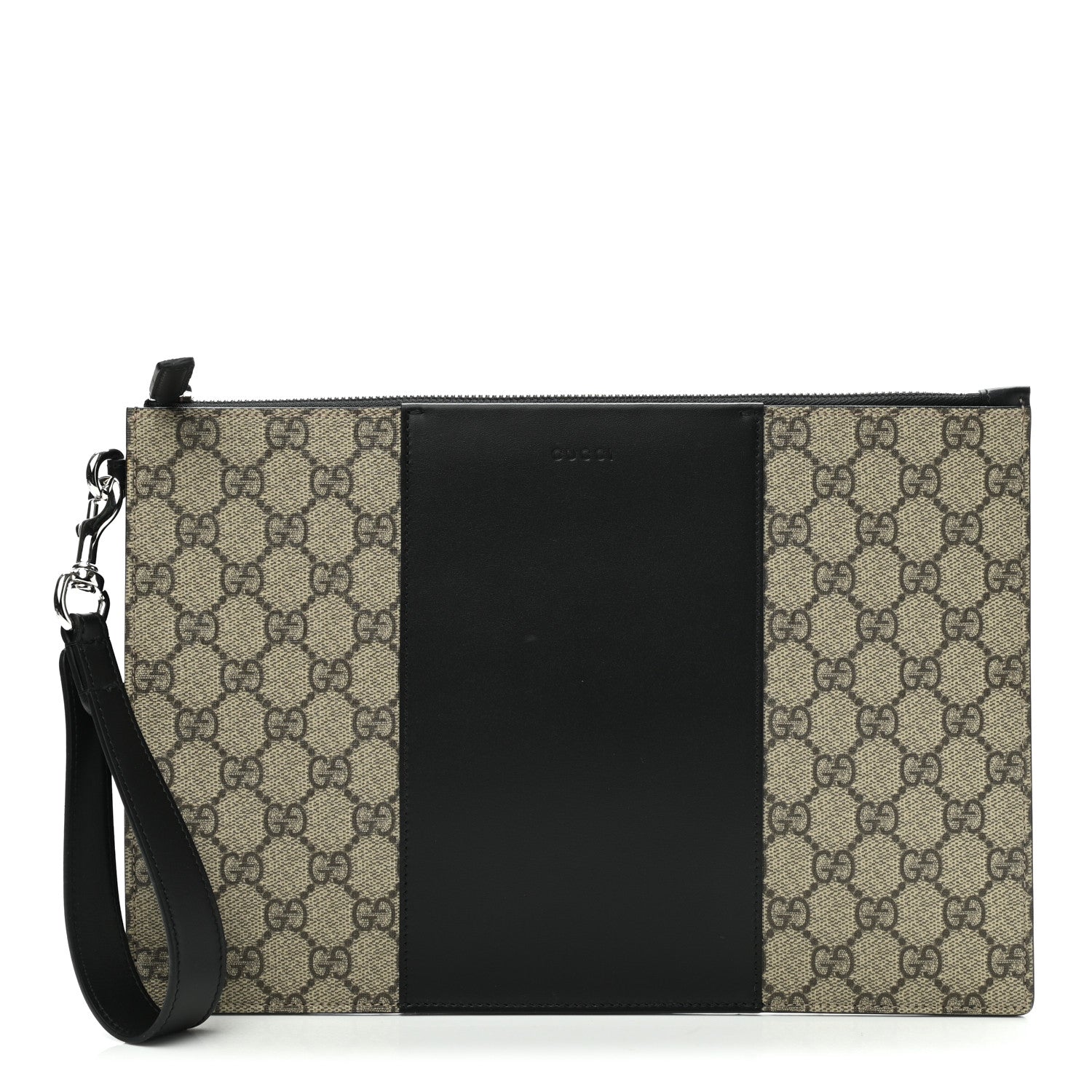 Gucci GG Supreme Monogram Zip Wristlet Pouch Beige Black 1 of 10