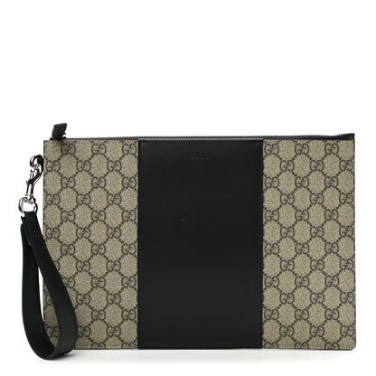 Gucci GG Supreme Monogram Zip Wristlet Pouch Beige Black 1 of 10