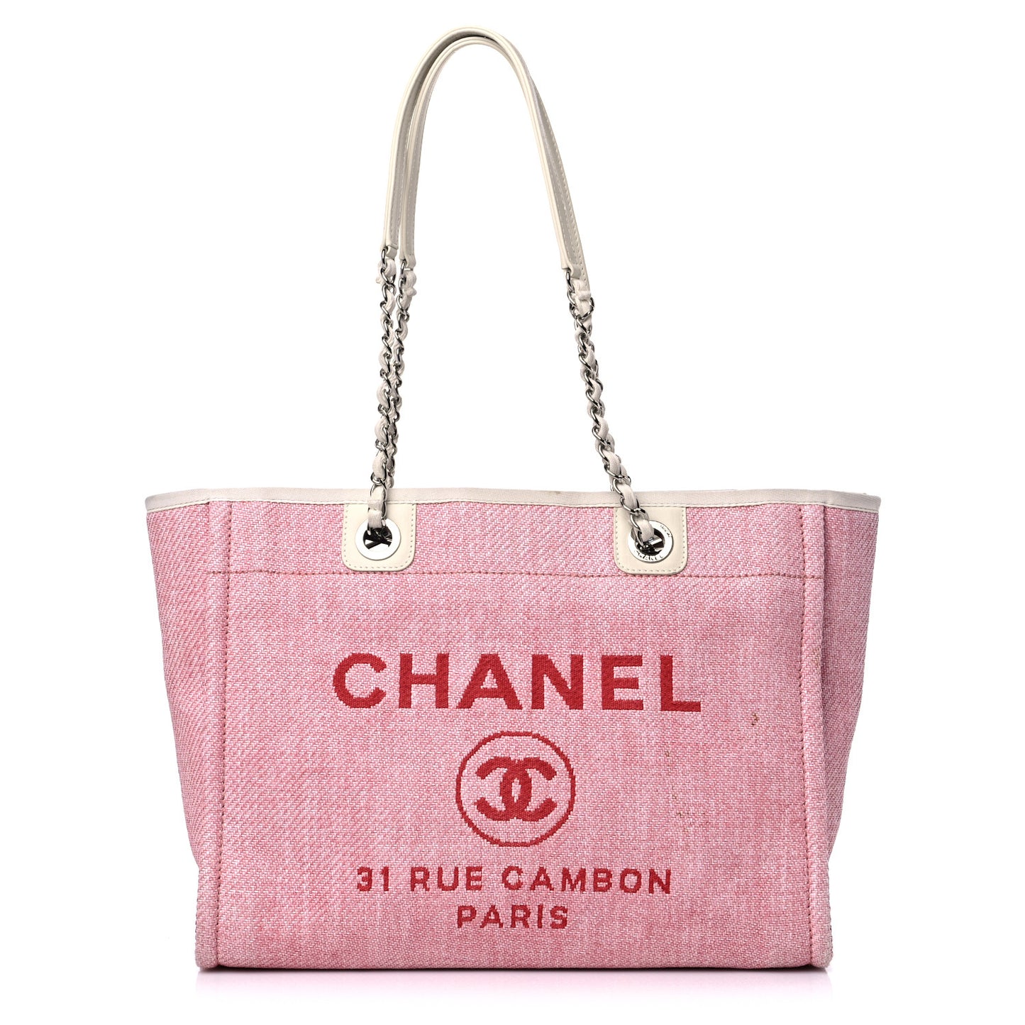 Woven Straw Raffia Small Deauville Tote Pink
