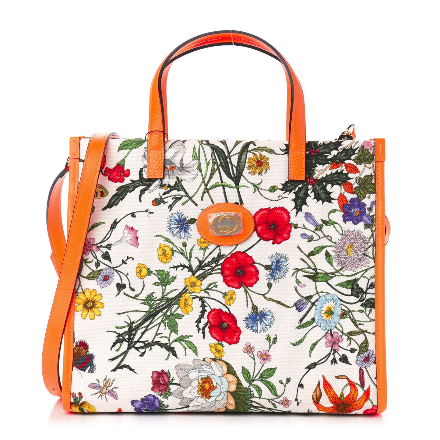 Canvas Medium Flora Tote White Multicolor Orange Fluo