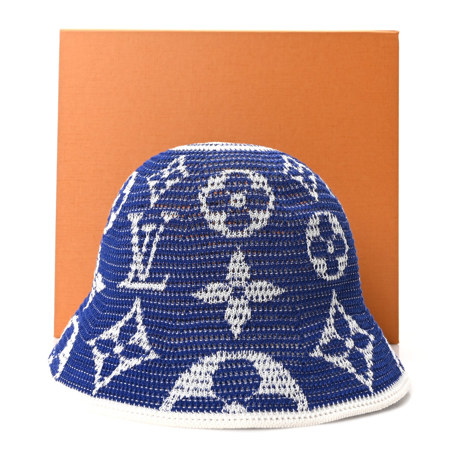 Crochet Monogram LV Bucket Hat S Blue White