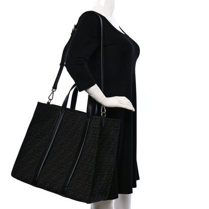 Fendi Recycled Fabric Jacquard Vitello Astro FF 1974 Shopping Tote Asfalto Black 2 of 10