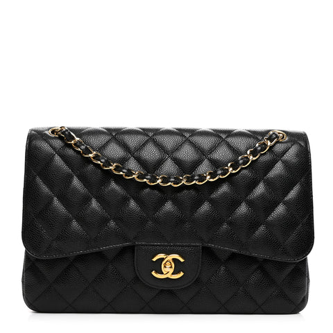Caviar Quilted Jumbo Double Flap Black