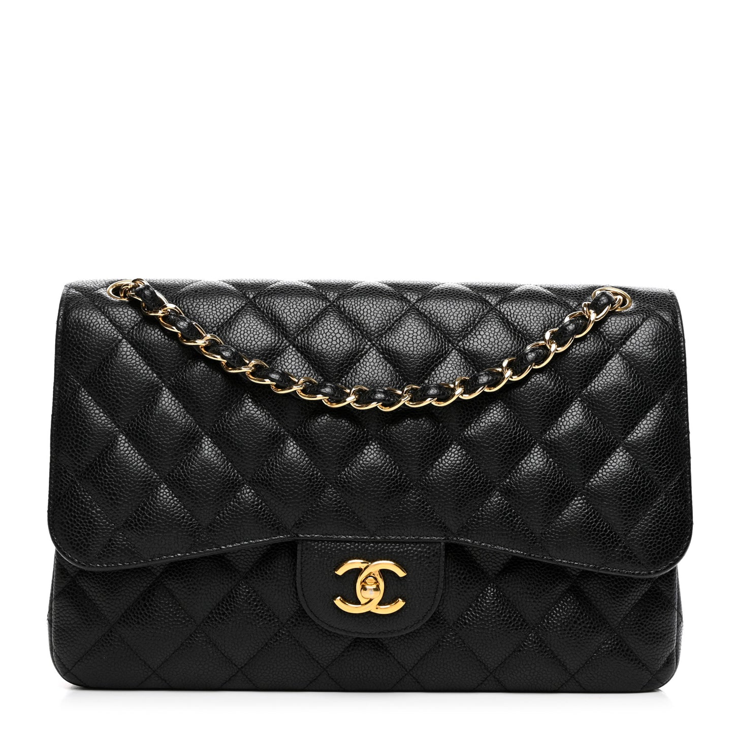 Caviar Quilted Jumbo Double Flap Black