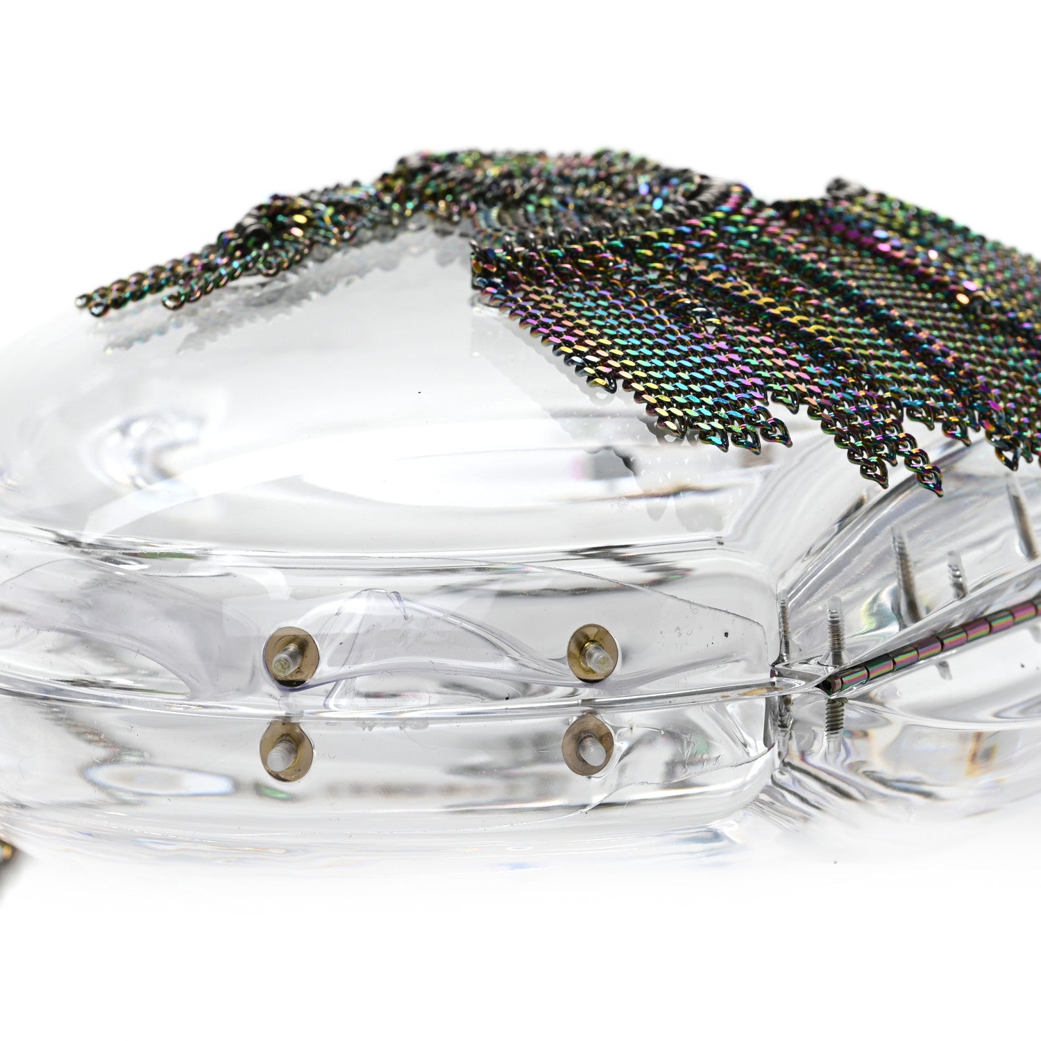 Chanel Plexiglass Iridescent Chain Fringe CC Clutch Clear 8 of 10