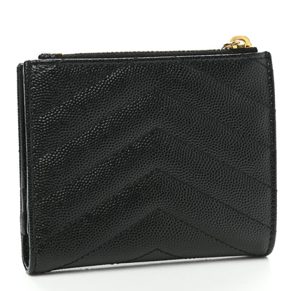 Saint Laurent Grain De Poudre Matelasse Chevron Monogram Zipped Card Case Black 3 of 9