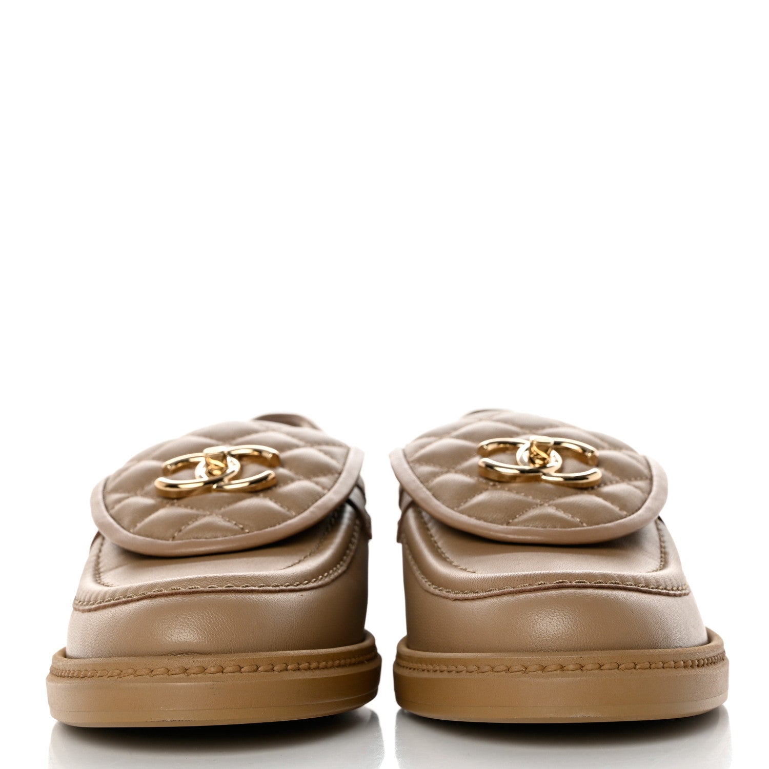 Chanel Lambskin Quilted CC Turnlock Loafers 38.5 Beige 2 of 8