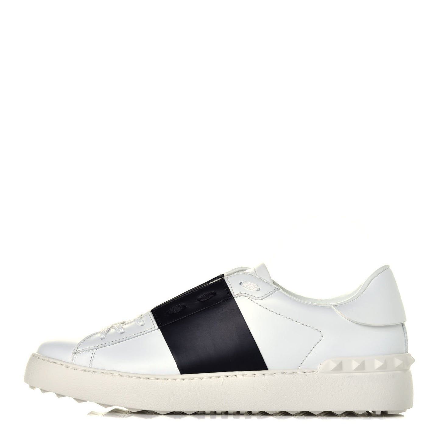 Calfskin Womens Rockstud Open Sneakers 41 White Black