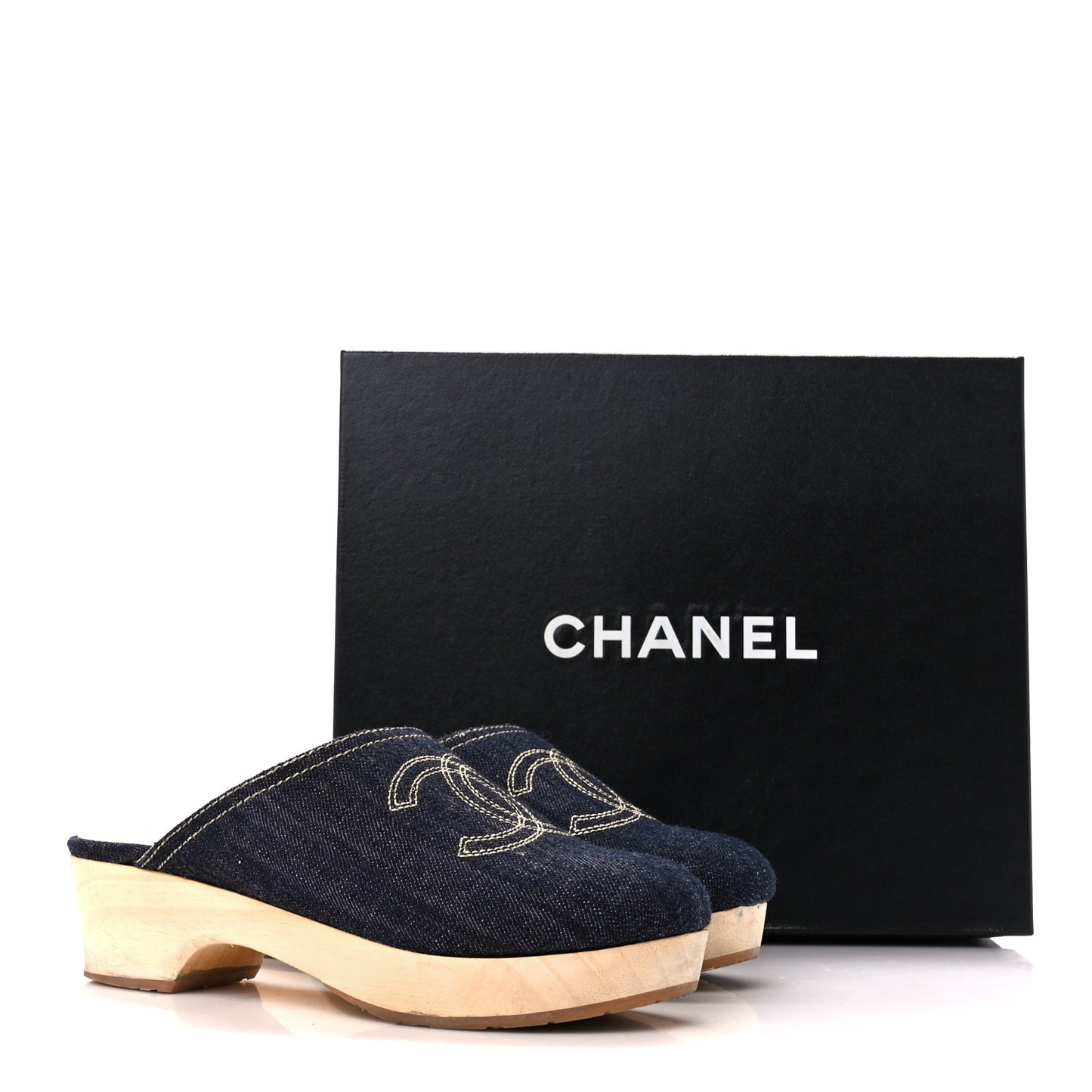 Denim Wooden CC Clogs 38 Dark Blue