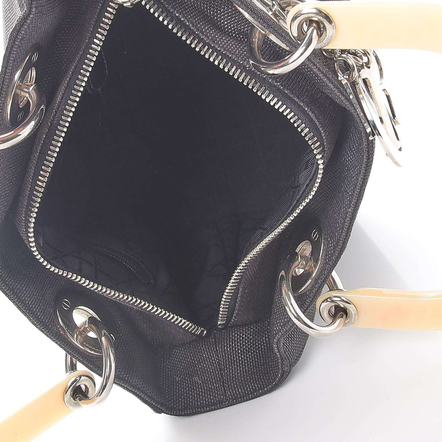 Christian Dior Canvas Medium Lady Dior Tote Bag Black 5 of 9