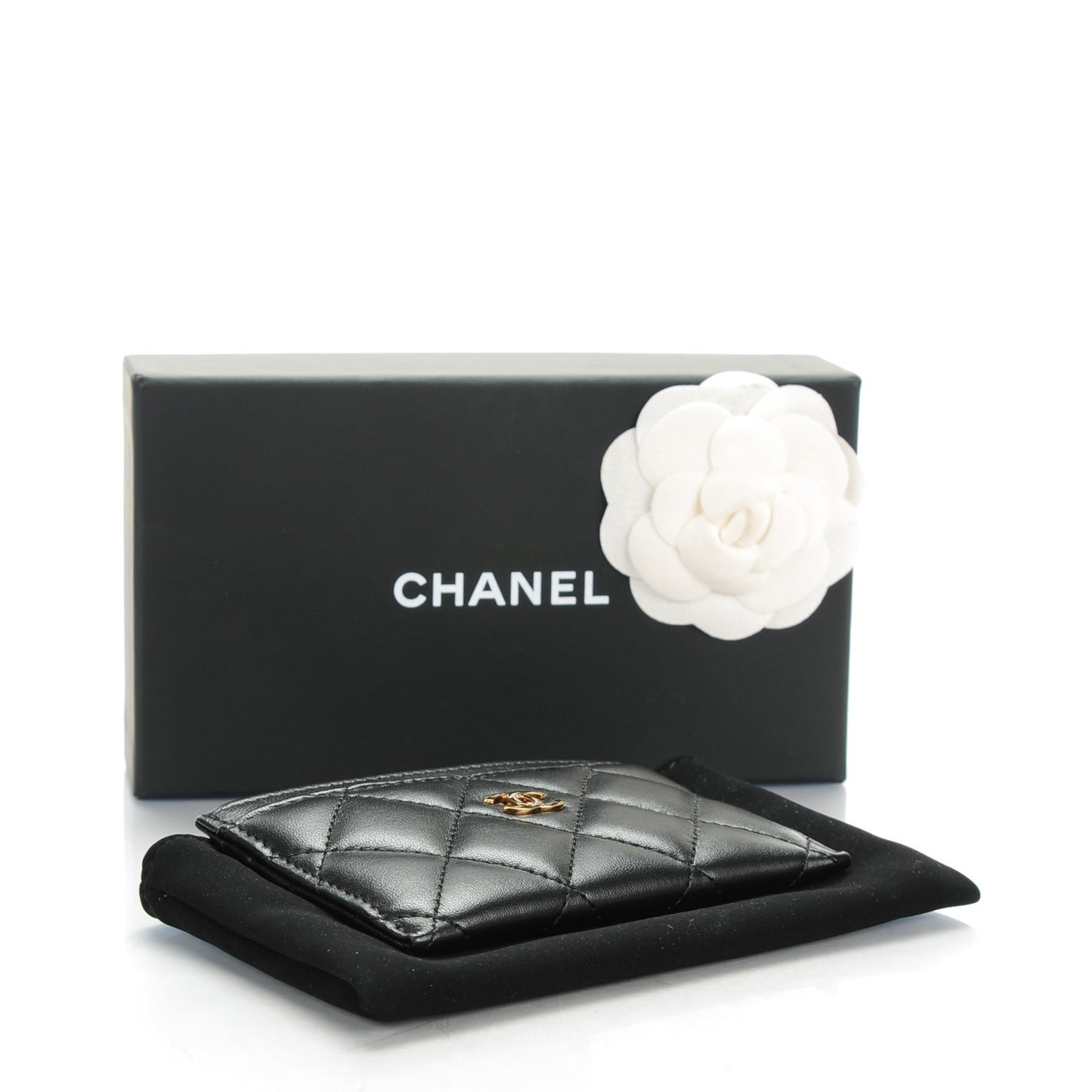 Lambskin Quilted Card Holder Black