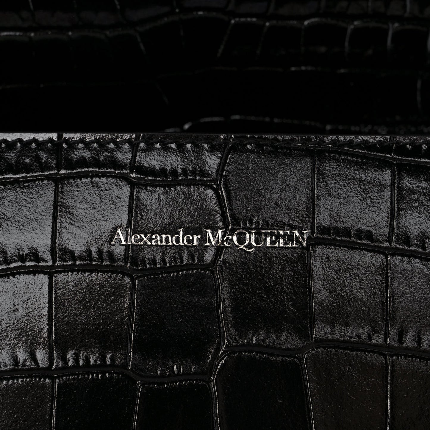 Shiny Crocodile Embossed Jeweled Satchel Black
