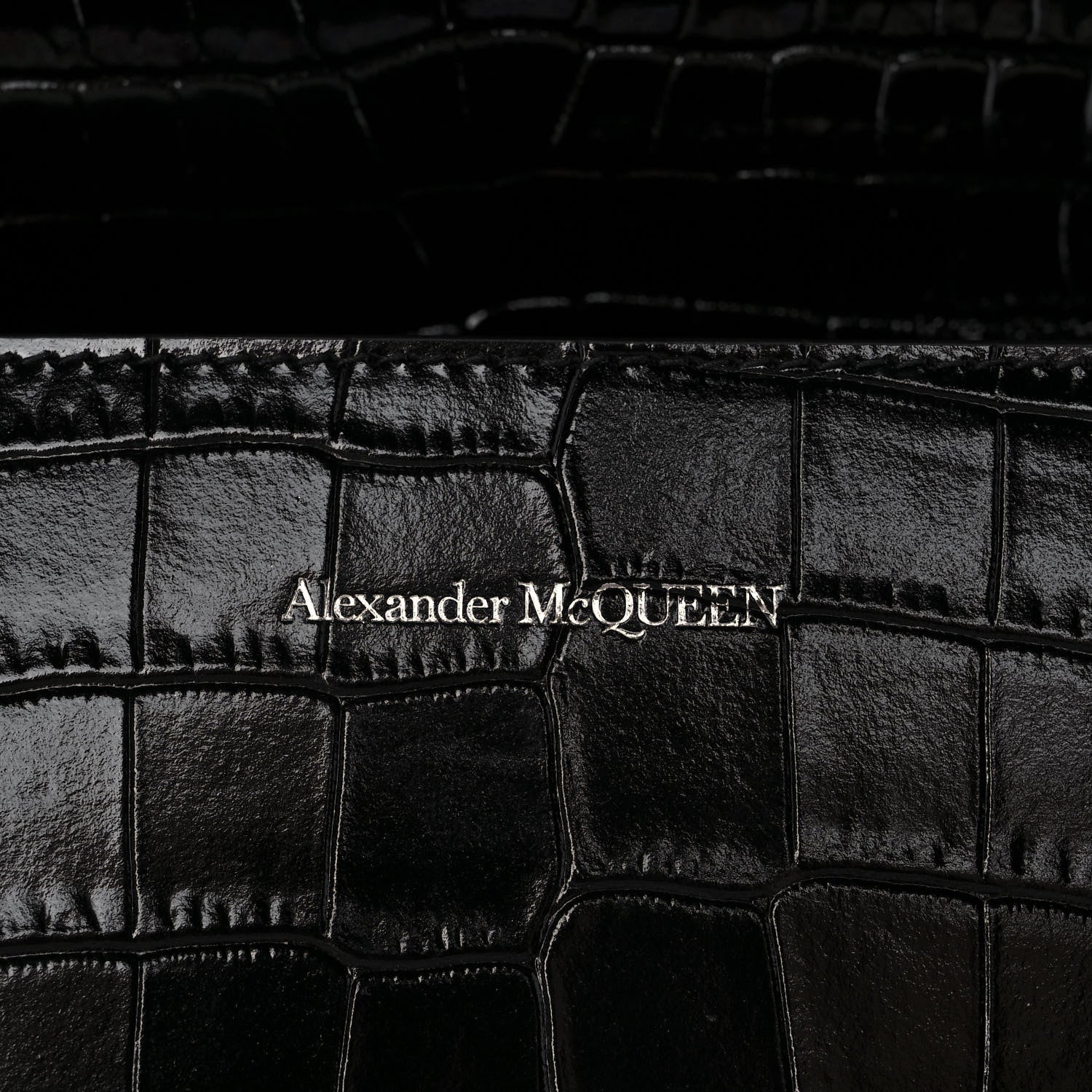 Alexander McQueen Shiny Crocodile Embossed Jeweled Satchel Black 6 of 9