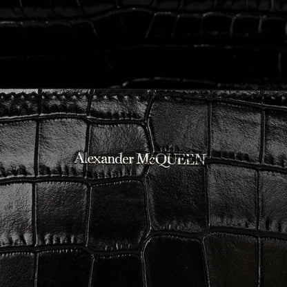 Alexander McQueen Shiny Crocodile Embossed Jeweled Satchel Black 6 of 9