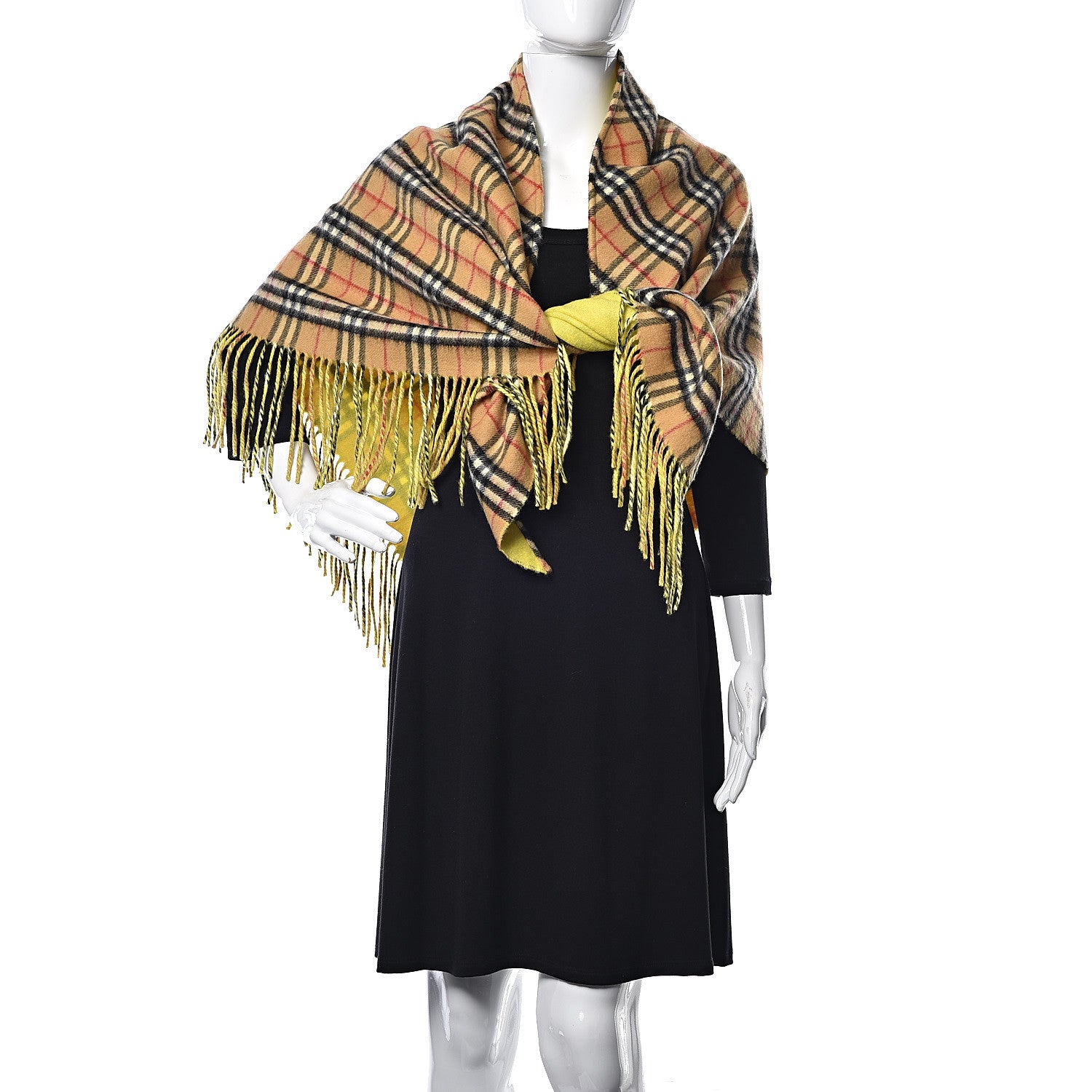 Burberry Cashmere Fluorescent Vintage Check Bandana Scarf Bright Lemon 2 of 3