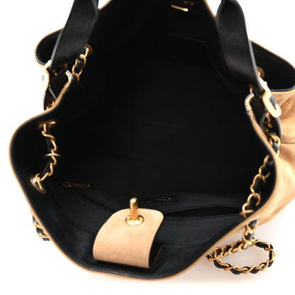 Chanel Suede Calfskin Shiny Lambskin Quilted Small Coco Base Shopping Bag Beige Black 5 of 11