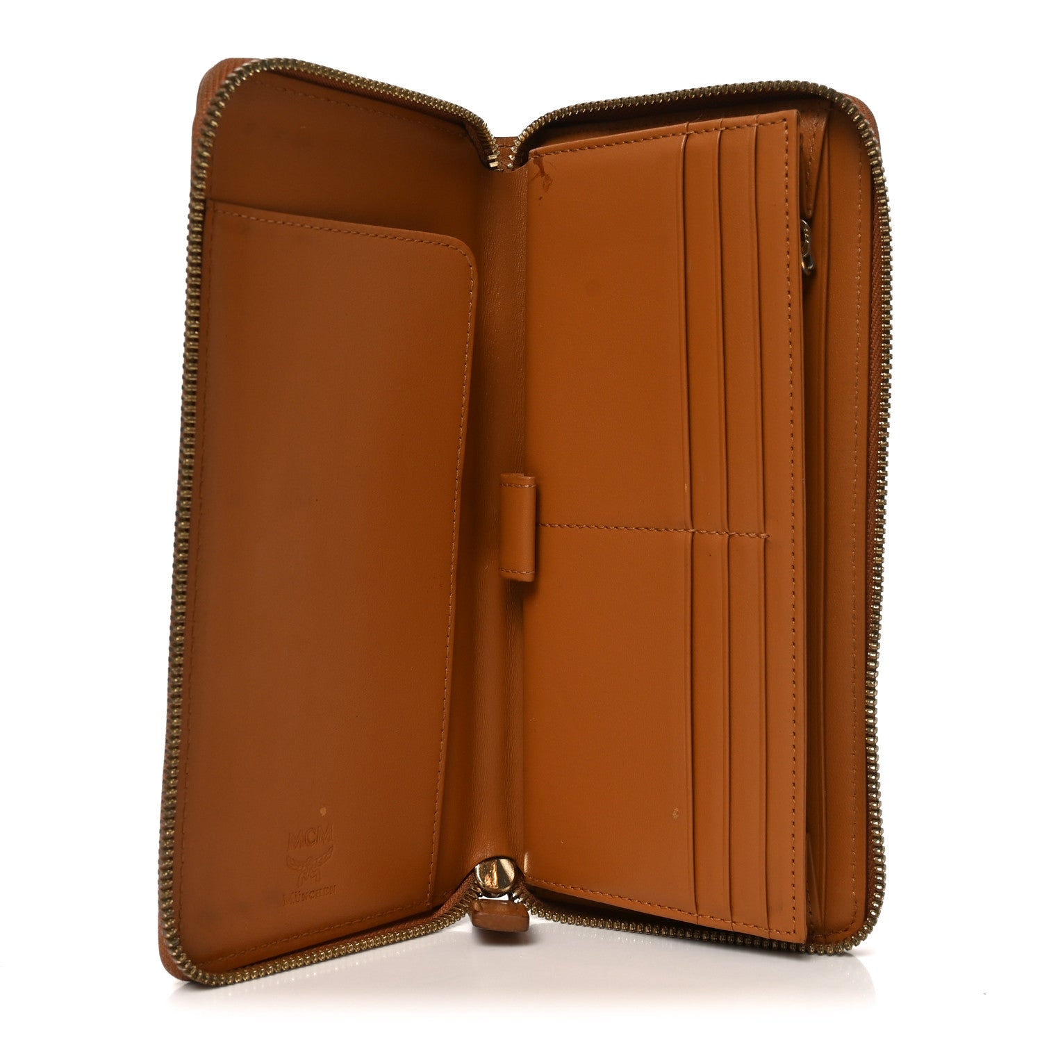 MCM Visetos Heritage Large Zip Around Wallet Cognac 1814316