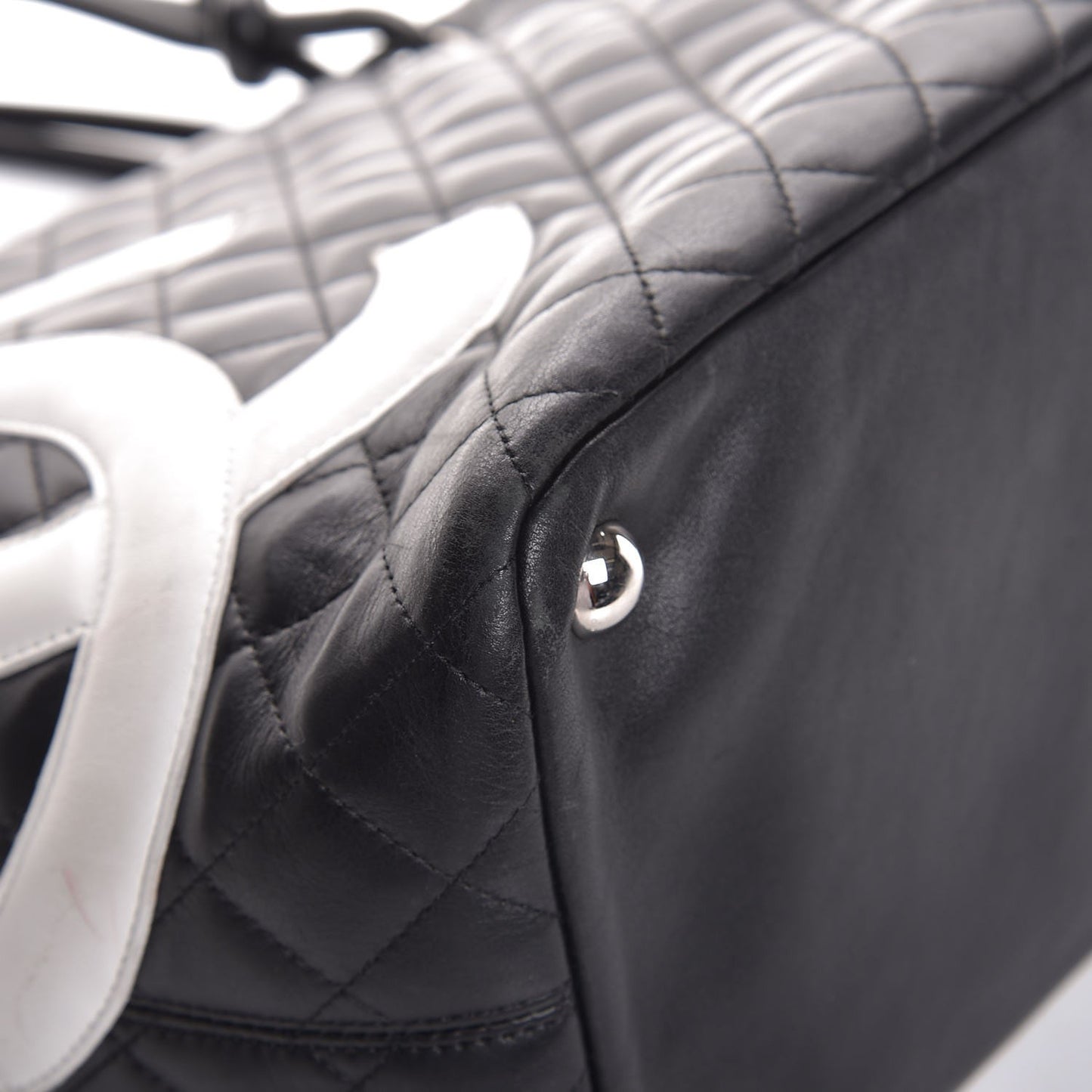 Calfskin Quilted Large Cambon Tote Black White