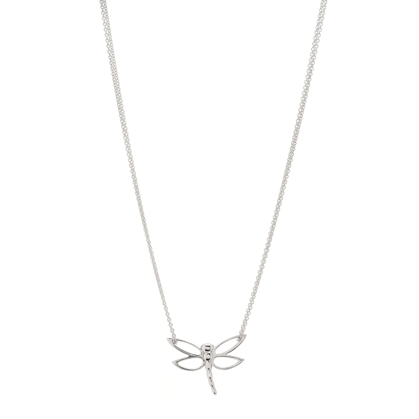 Sterling Silver Dragonfly Pendant Double Chain Necklace